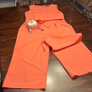 Tommy Hilfiger Orange Sleeveless Jumpsuit with Wide-Leg Silhouette